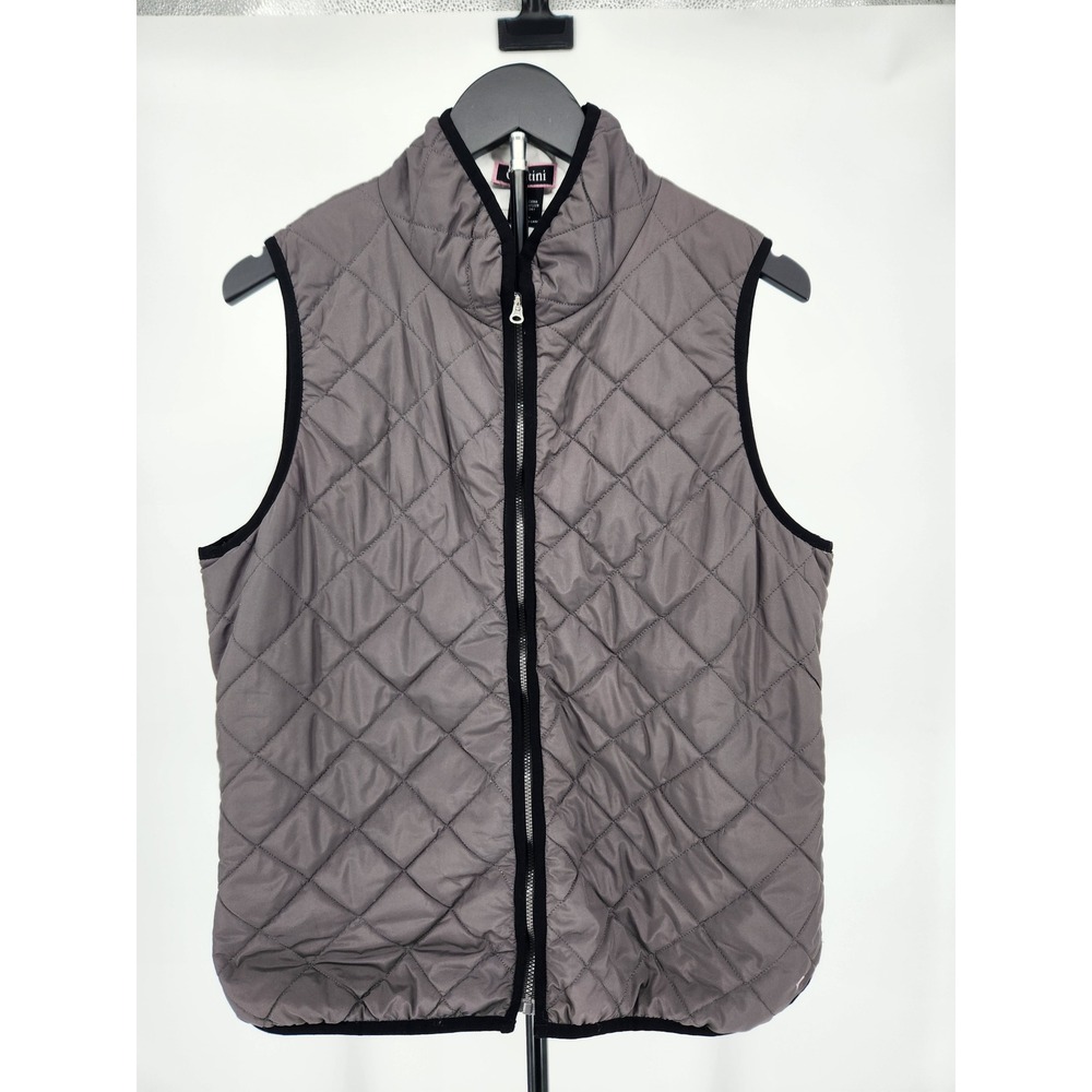 Golftini Womens Quilted Full Zip Golf Vest Gray Black Trim Martini Logo XL